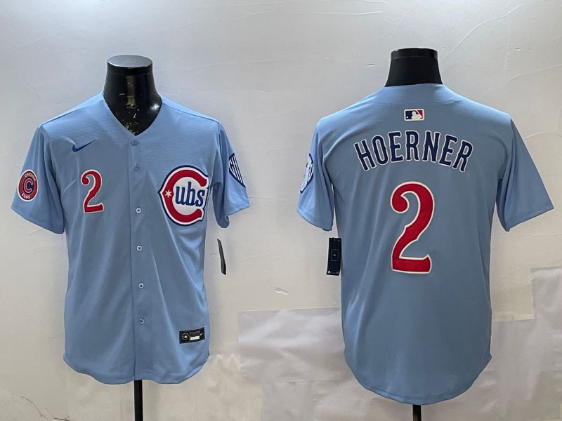 Men Chicago Cubs #2 Hoerner Light Blue Throwback 2025 Nike MLB Jersey style 2->chicago cubs->MLB Jersey